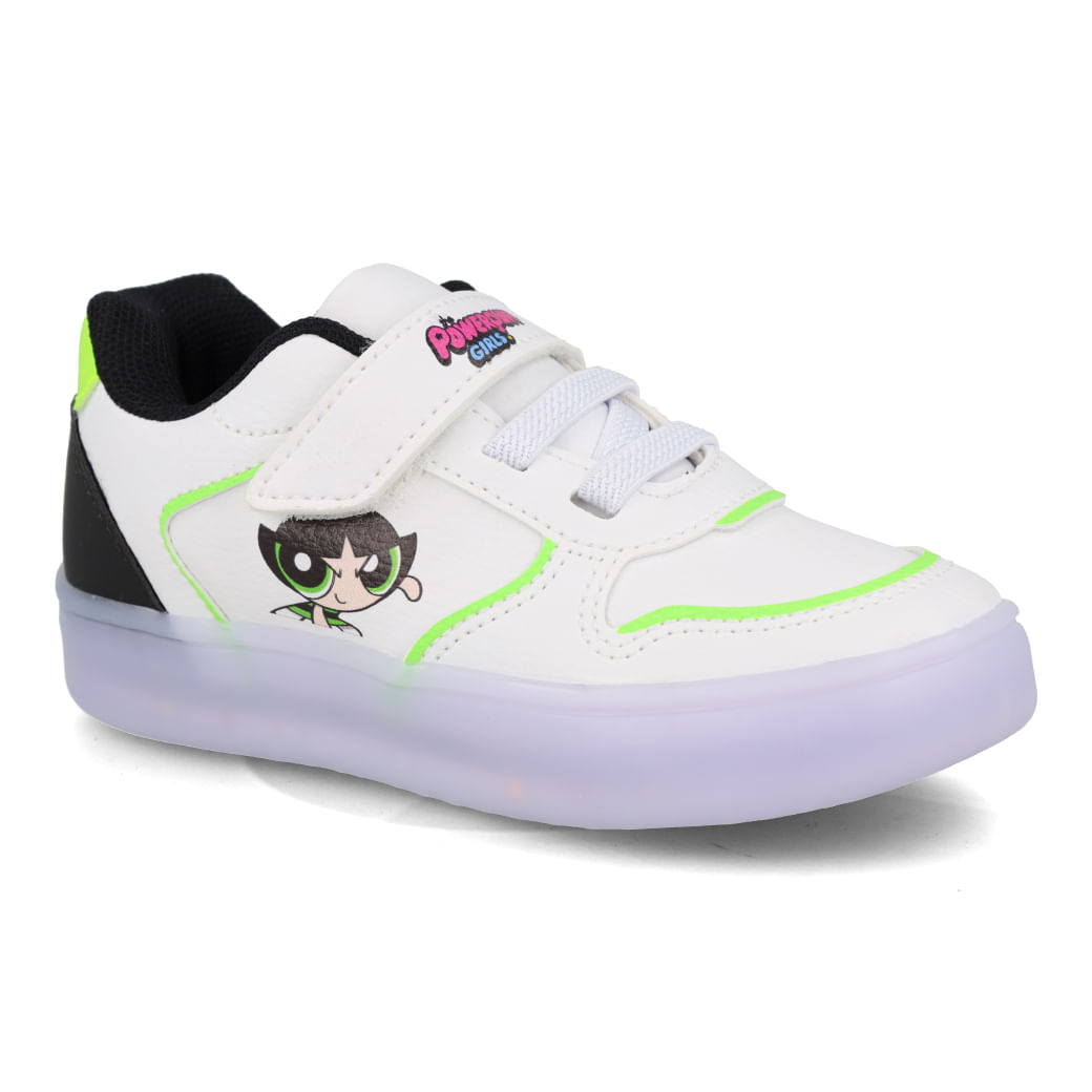 Tênis infantil feminino branco com detalhes verdes para uso casual